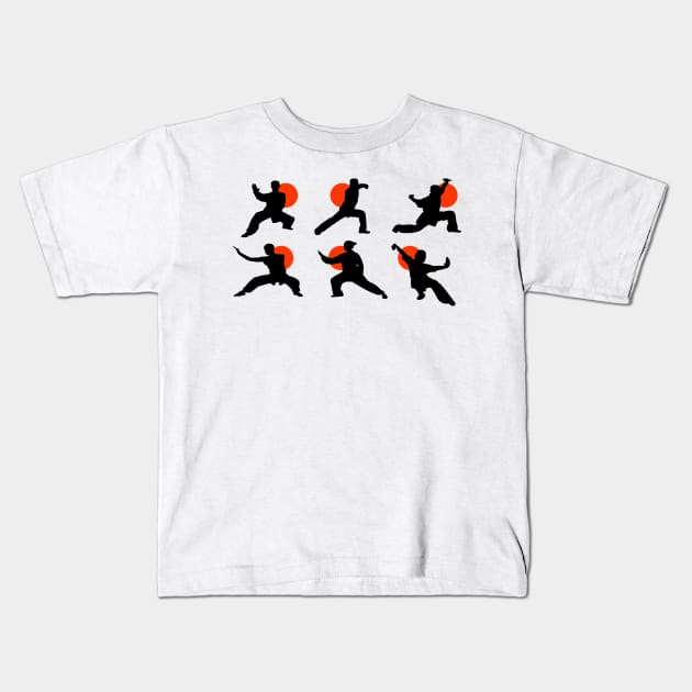 Wushu Poses Art Silhouettes Kids T-Shirt by AnotherOne